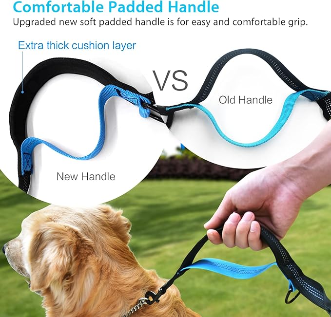 Hands Free Dog Running Leash with Zipper Pouch, Dual Handle, Elastic Bungees Retractable Rope for Medium and Large Dogs, Waist Bag Pack Carry All Phones Money for Walking Hiking Biking