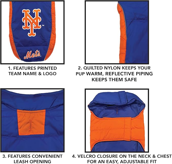Pets First MLB New York Mets Puffer Vest for Dogs & Cats, Size Large. Warm, Cozy, and Waterproof Dog Coat, for Small and Large Dogs/Cats. Best MLB Licensed PET Warming Sports Jacket (MET-4081-LG)