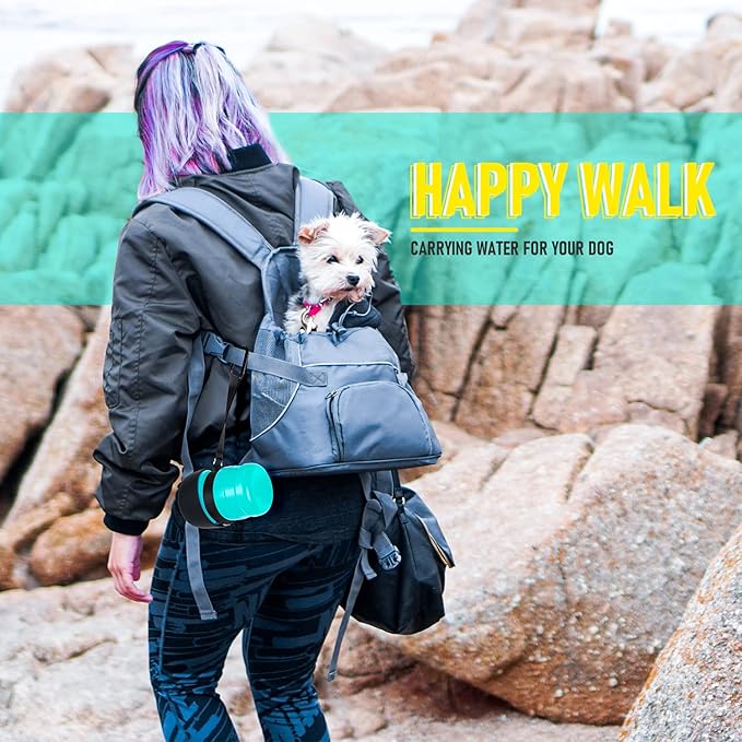 Portable Dog Water Bottle with a Foldable Bowl 2-in-1 Design, Leak-Proof Dog Water Bowl Dispenser Suitable for Outdoor Dog Walking, Hiking, and Traveling. BPA Free, 21oz Light Blue