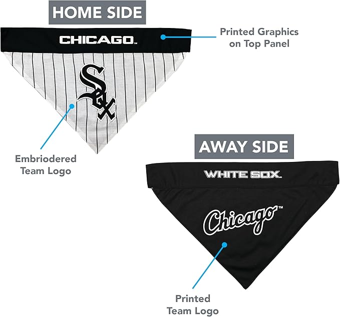 Pets First WSX-3217-L-XL MLB Chicago White Sox Reversible Pet Bandana, Large/X-Large, MLB Team Color