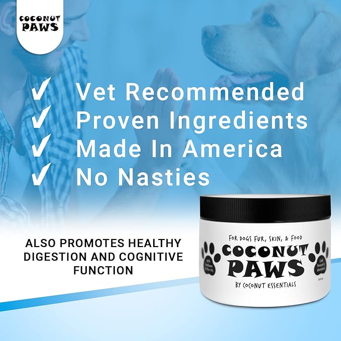 Coconut Paws, Organic Dog Essentials, with Coconut Oil, Olive Oil and Sunflower Oil, for Dog’s Skin, Hair, Ears, Teeth, and Nails, Dog Paw Balm and Nose Balm, 8 fl oz