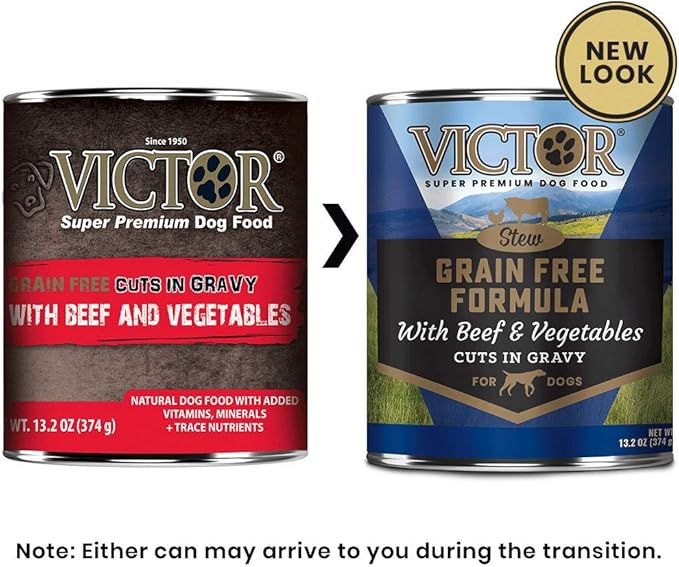 Victor Super Premium Dog Food – Grain Free – Beef and Vegetables Cuts in Gravy – Canned Wet Adult Dog and Puppy Food - All Breed Sizes, 12 x 13.2 oz Cans