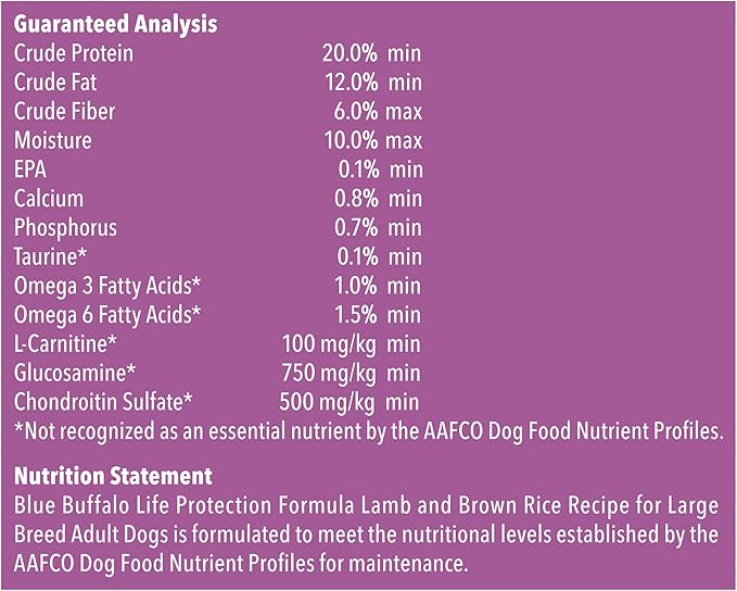 Blue Buffalo Life Protection Formula Natural Adult Large Breed Dry Dog Food, Lamb and Brown Rice 34-lb