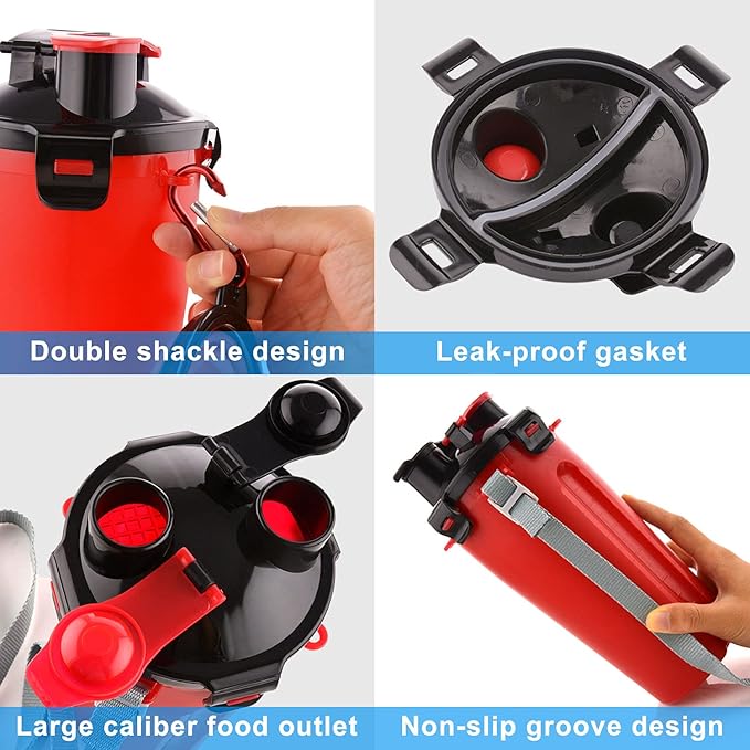 Dog Travel Water Bottle Collapsible Bowls, 2 in 1 Pet Food Container with Collapse Bowls, Outdoor Portable Water Bowls for Walking, Traveling, Camping and Hiking (Red)