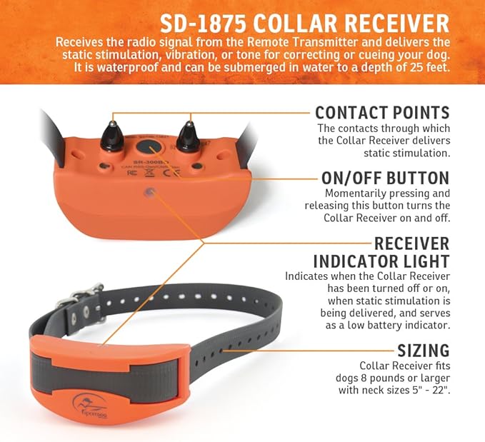 SportDOG Brand UplandHunter 1875 Remote Trainer with Beeper- 1 Mile Range- Waterproof, Rechargeable Dog Training and Tracking Collar with Tone, Vibration, and Static- Beeper Audible up to 500 Yards
