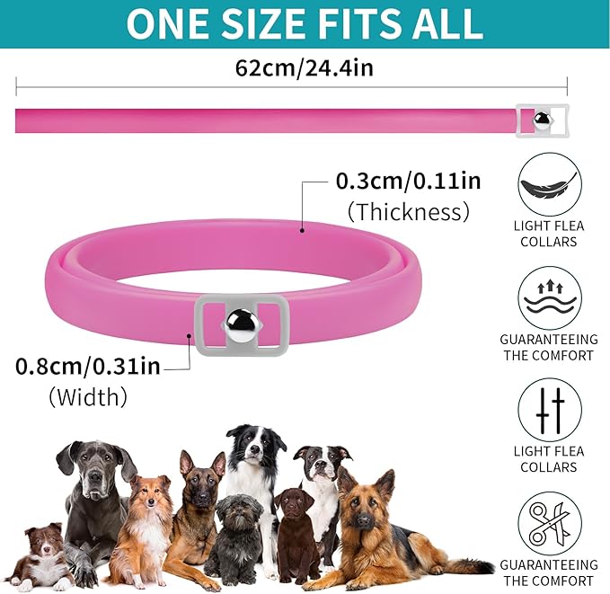 4 Pack Flea Collar for Dogs, Dog Flea and Tick Collar 8 Months Flea and Tick Treatment Prevention for Dogs, Waterproof Adjustable Dog Flea Collar Natural Tick and Flea Collar for Dogs (Pink&Purple)