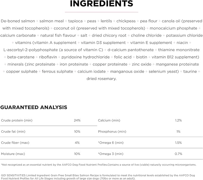 GO! SOLUTIONS Sensitivities – Small Bites Salmon Recipe – Limited Ingredient Dog Food, 3.5 lb – Grain Free Dog Food for All Life Stages – Dog Food to Support Sensitive Stomachs
