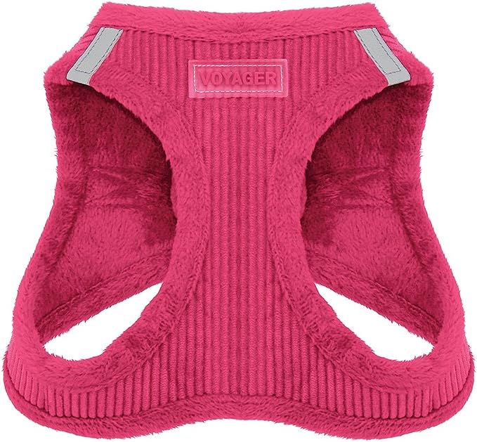 Voyager Step-in Plush Dog Harness – Soft Plush, Step in Vest Harness for Small and Medium Dogs by Best Pet Supplies - Harness (Fuchsia Corduroy), XS (Chest: 13-14.5")