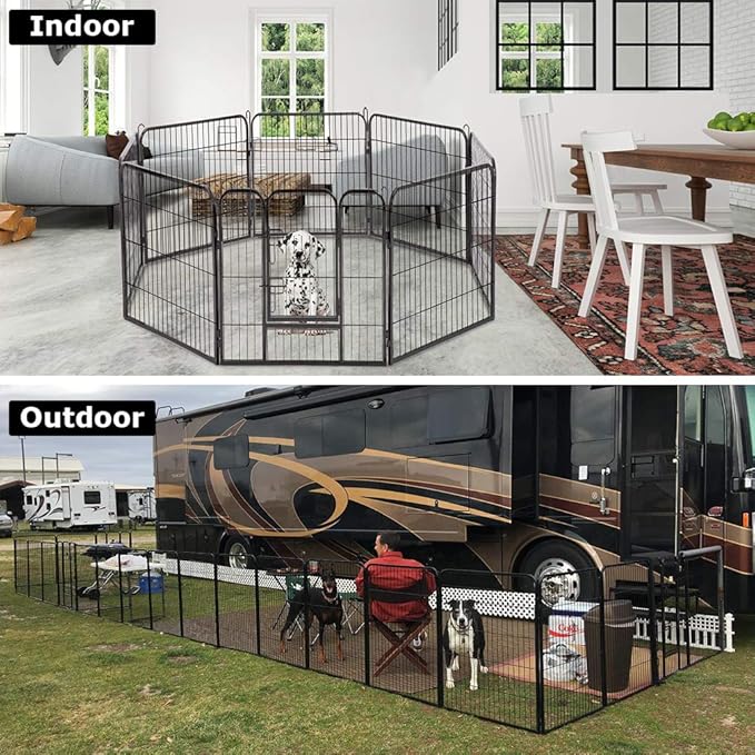 BMS Dog Playpen 8 Panels 40 Inches Dog Pen Extra Large Indoor Outdoor Back or Front Yard Cage Fencing Doggie Rabbit Cats Outside Fences with Door Fence Playpen Heavy Duty Exercise Pen Dog Crate, Black
