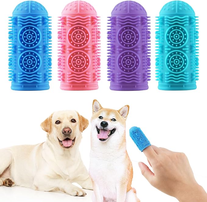 Dog Toothbrush Kit,Finger Toothbrush for Dogs,Toothbrush for Medium Large Dogs,Dog Teeth Cleaning Dental Care, ToothBrush Finger for bigger cats,Pet Toothbrush 4Pack