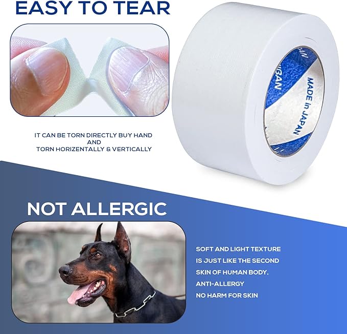 Ear Tape for Dogs 2 Pack with Dog Ear Cleaner Cotton Swabs, Self Adhesive Cotton Tape for Dog Ear Protection and Support, Ear Care Set for Dogs (Tape Width_1 inch(25mm))