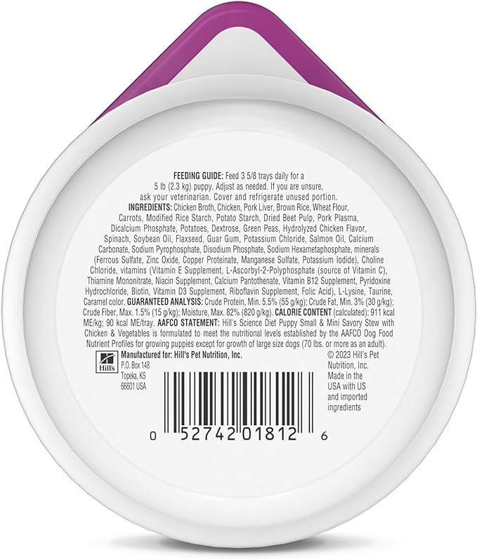 Hill's Science Diet Puppy, Puppy, Small & Mini Breeds Puppy Premium Nutrition, Wet Dog Food, Chicken & Vegetables Stew, 3.5 oz Tray, Case of 12