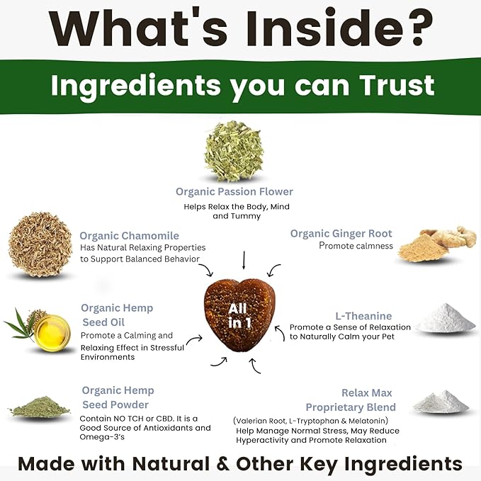 Calming Chews for Dogs | Hemp Anxiety Relief Treats | Melatonin for Dogs | Calm Relaxing Supplements for Separation Stress, Sleep, Nail Trimming, Storm, Barking, Canine Hyper Activity