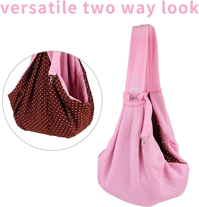 Small Dog Cat Sling Carrier,Hands Free Reversible Pet Carriers Bag,Pet Carrier Shoulder Crossbody Pet Slings Suitable for Puppy, Small Dogs, and Cats for Outdoor Travel (Pink)