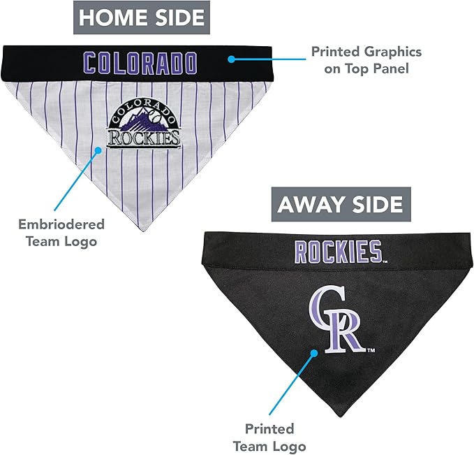 Pets First ROC-3217-S-M MLB Colorado Rockies Reversible Pet Bandana, Small/Medium, MLB Team Color