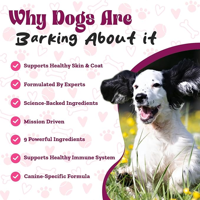 PAWZ Skin & Coat Supplement Powder for Dogs - 90 Scoops Beef Flavor - Omega 3 Probiotics Supplement Support Coat Density and Strength - Suitable for All Types of Dogs