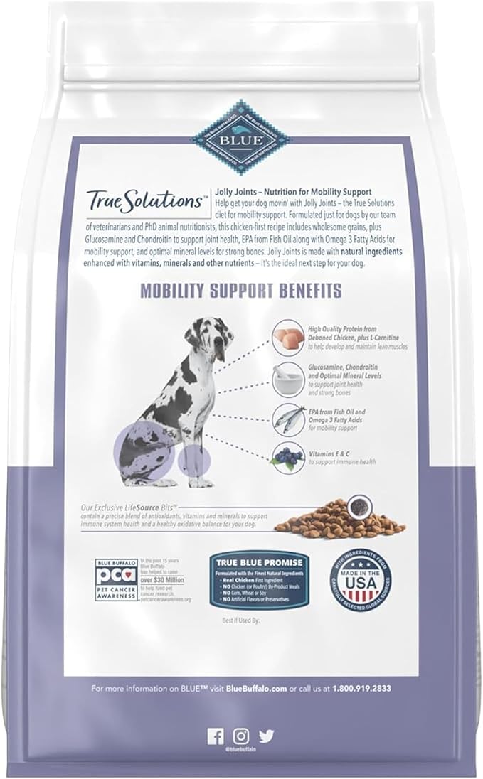 Blue Buffalo True Solutions Jolly Joints Adult Dry Dog Food, Supports Joint Health and Mobility, Made in the USA with Natural Ingredients, Chicken, 4-lb. Bag