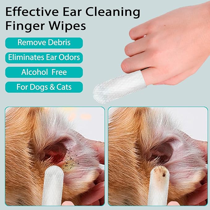 150 Count Ear Finger Wipes for Dogs and Cats Teeth Cleaning Wipes Eyes Wipes Pet Grooming Wipes Set for Removing Ear Wax Debris Dirt and Stop Smelly Itchy