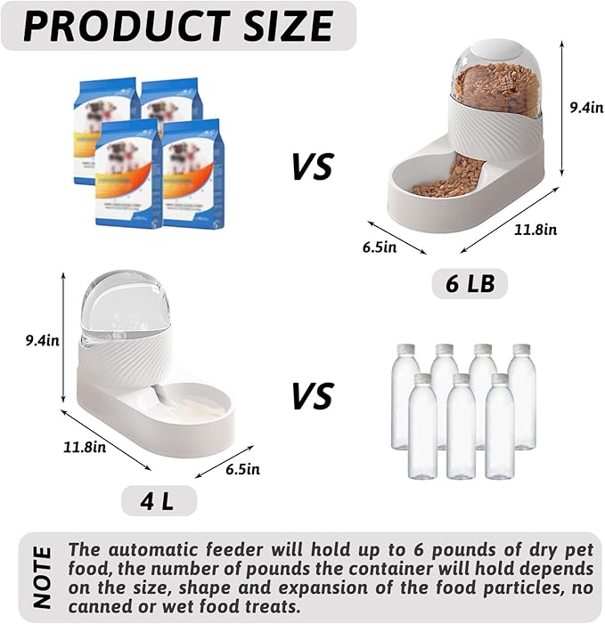 BNOSDM 2 Pcs Gravity Dog Feeder and Water Dispenser Automatic Dog Cat Food and Water Dispenser Set Large Capacity Pet Self Feeder Station for Indoor Small and Medium Sized Dog, Cats (2 L, White)