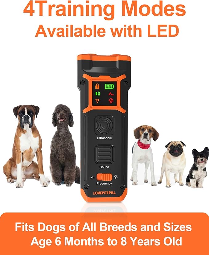 2024 Dog Training Bark Deterrent Device, Anti-Barking Device with HD Display and LED Flashlight for Dogs, Stop Bad Behavior Without Yelling or Swatting, Ultrasonic Stopper Alternative to Shock Collars