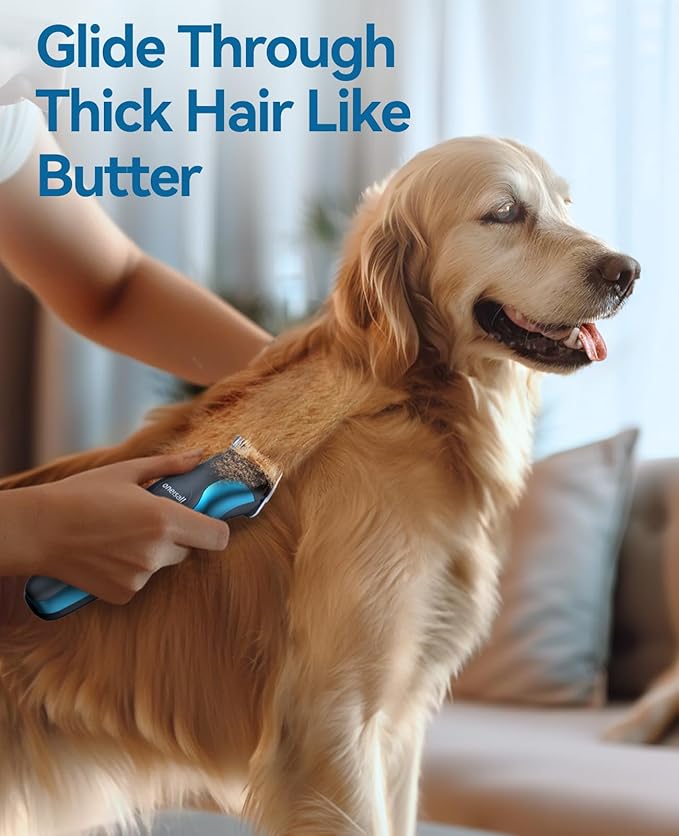 oneisall Dog Clippers for Grooming and Paw Trimmer Double Blades, Quiet Rechargeable Cordless Dog Hair Clippers with Stainless Steel Blade Dog Grooming Kit for Thick Coats Small Large Dogs, DTJ 002
