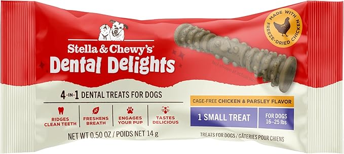 Stella & Chewy's Dental Delights with Freeze-Dried Chicken - Small Dental Treats for Dogs, Single Serve