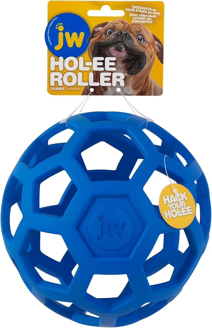 JW Pet Hol-ee Roller Dog Toy Puzzle Ball, Natural Rubber, Extra Large (7.5 Inch Diameter), Colors May Vary