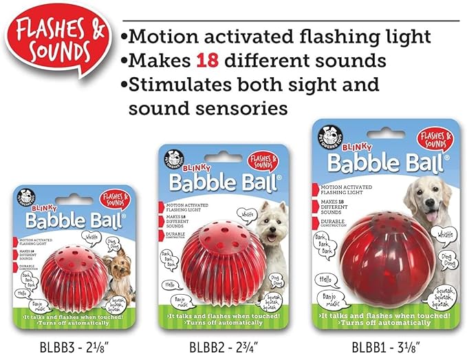 Pet Qwerks Blinky Babble Ball - Flashing Interactive Chew Dog Toy - Medium