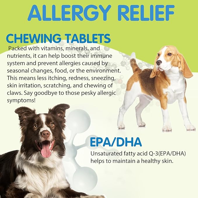 Dog Allergy Relief Chews (120 Count), Dog Allergy Chews, Itch Relief for Dogs, Omega 3 Fish Oil + Pumpkin Enzymes + DHA for Dogs, Anti Hot Spots + Seasonal Allergies, Skin & Coat Immune Health