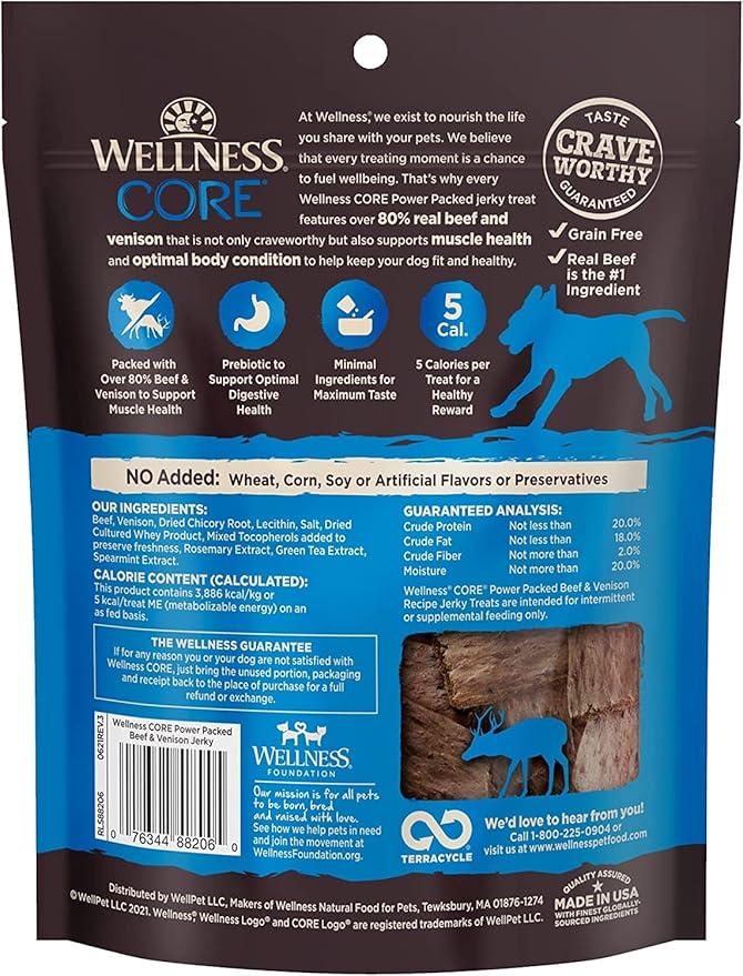 Pure Rewards Natural Grain Free Dog Treats, Soft Jerky Bites, 4-Ounce Bag (Beef & Venison Jerky, (3 Pack) 4-Ounce Bag)