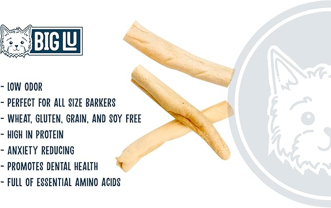 Big Lu - Cow Tail Dog Chews, All-Natural Grass-Fed Beef, Single Ingredient Treats, Rawhide-Free, 4-Inch Sticks (12 Sticks)