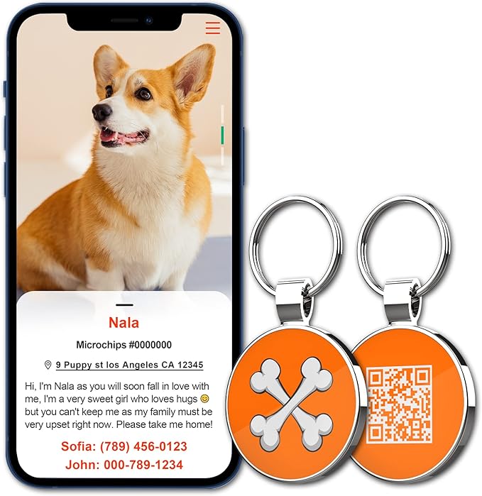MYLUCKYTAG QR Code Pet ID Tags Dog Tags - Pet Online Profile - Scan QR Receive Instant Pet Location Alert Email