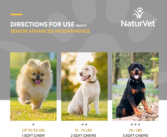 NaturVet Senior Advanced Incontinence Dog Supplement – Helps Support Dog’s Bladder Control, Normal Urination – Includes Synergistic Blend of Botanicals – 60 Ct. Soft Chews