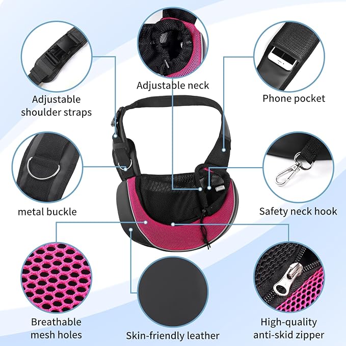 YUDODO Pet Dog Sling Carrier Breathable Mesh Travel Safe Sling Bag Carrier for Dogs Cats