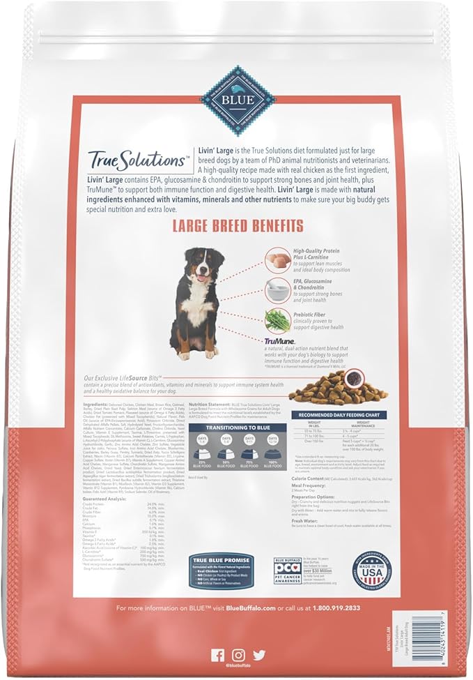 Blue Buffalo True Solutions Livin' Large Natural Large Breed Adult Dry Dog Food, Chicken 11-lb