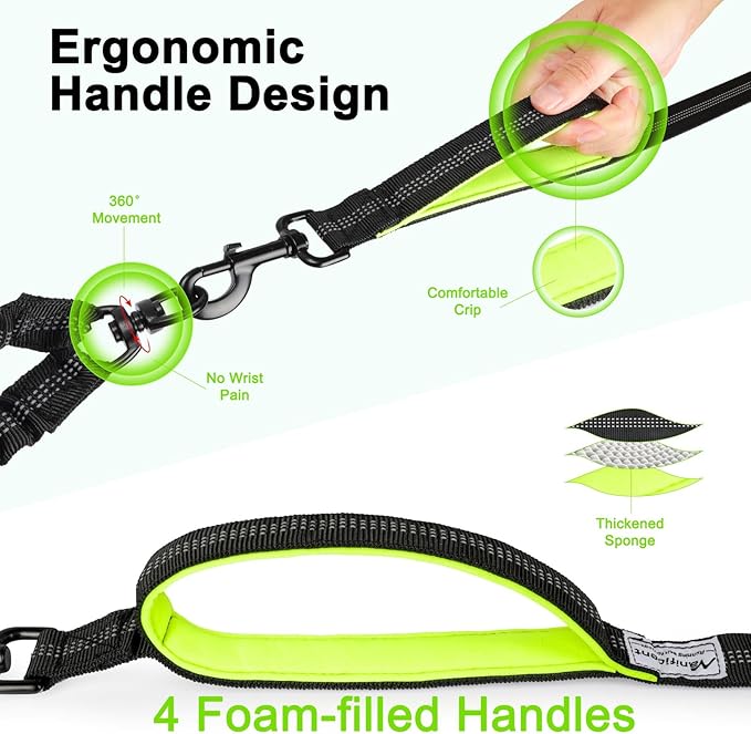 Hands Free Dog Leash for 2 Dogs, Wide Padded Waist Leash Double Dogs Leash Dog Running Leash for Dog with Reflective Stitching for Walks, Jogging, Running, Hiking, and Dog Training