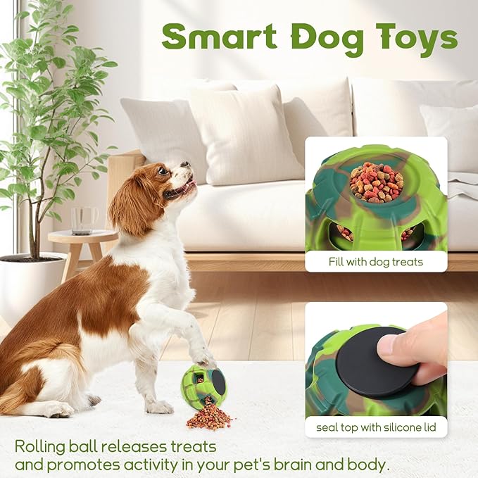 Interactive Dog Toys for Boredom, DIY Frozen Treats Filling Dog Lick Ball, Food Dispensing Rubber Dog Toys for Small Dogs to Keep Busy- Reusable//Green