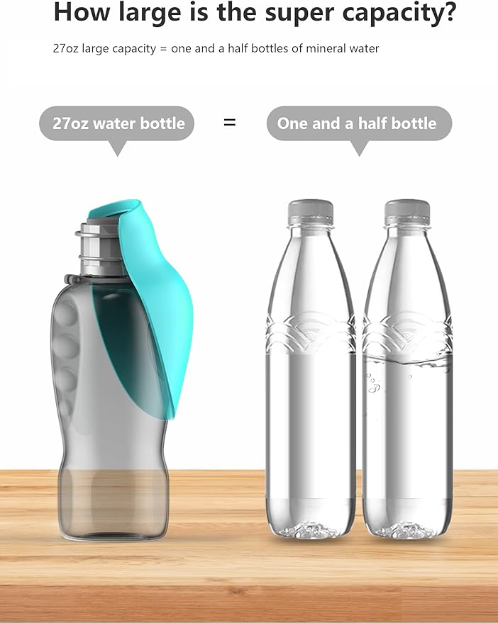 Kalimdor Dog Water Bottle, Leak Proof Portable Puppy Water Dispenser with Drinking Feeder for Pets Outdoor Walking, Hiking, Travel, Food Grade Plastic (27oz Blue)
