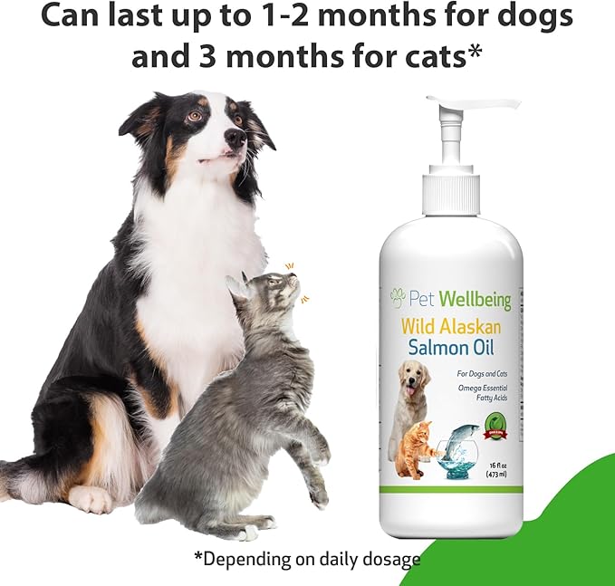 Pet Wellbeing Wild Alaskan Salmon Oil for Dogs & Cats - Daily Omega-3 Fish Oil for Healthy Skin, Coat, Mobility, Joints, Heart Health - EPA, DHA - 16 fl oz (473 ml)