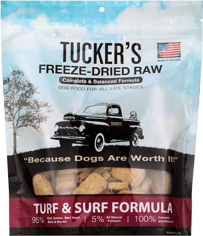 Tucker's Raw Frozen Freeze Dried Raw Dog Food, Turf & Surf Formula 14oz
