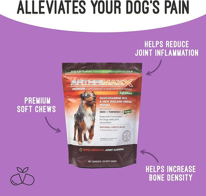 Dog Supplements for Joint Inflammation & Arthritis, Naturally Potent Dog Joint Care, Delicious Soft Chews with Turmeric, Omega 3, & Glucosamine for Dogs, Natural Liver Flavor, 120 Pc
