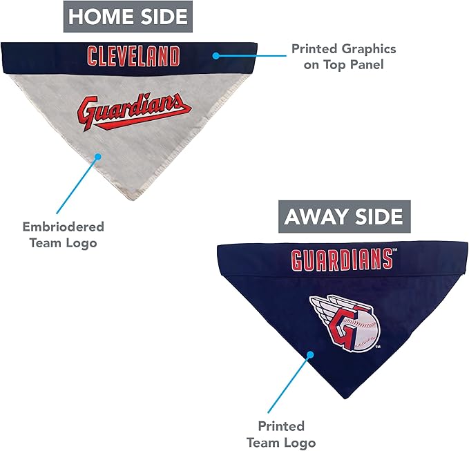Pets First MLB Cleveland Guardians Reversible Bandana Small/Medium for Dogs & Cats. 2 Sided Sports Bandana, with a Premium Embroidery Team Logo. - 2 Sizes & All MLB Teams Available (CLG-3217-S-M)