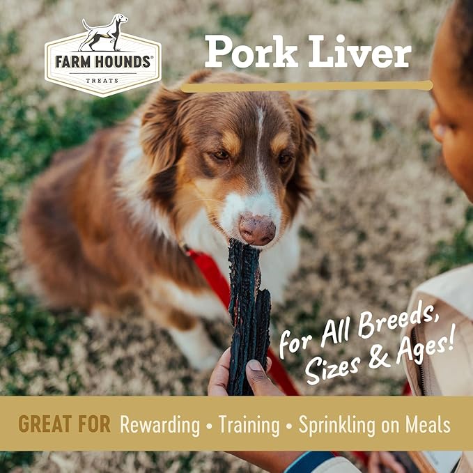 Farm Hounds Pork Kidney Jerky Treats for Dogs, Premium Dried Dog Treats, High Protein Training Treat for Small & Large Dogs, Natural & Healthy Dog Treats, Made in USA, Pork Liver 4oz