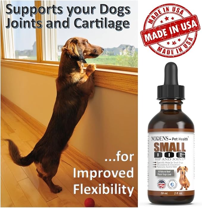 NODENS Small Dog Hip and Joint Liquid Glucosamine for Dogs with Chondroitin & MSM Hyaluronic Acid - Dog Joint Supplement for Dog Joint Flexibility - Glucosamine Natural Pain Relief for Dog Arthritis