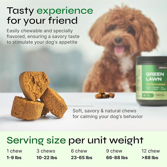 Green Lawn Chewables for Dogs - Gut Function & Digestive Support - All Breeds - Green Lawn Maintenance Dog Supplement