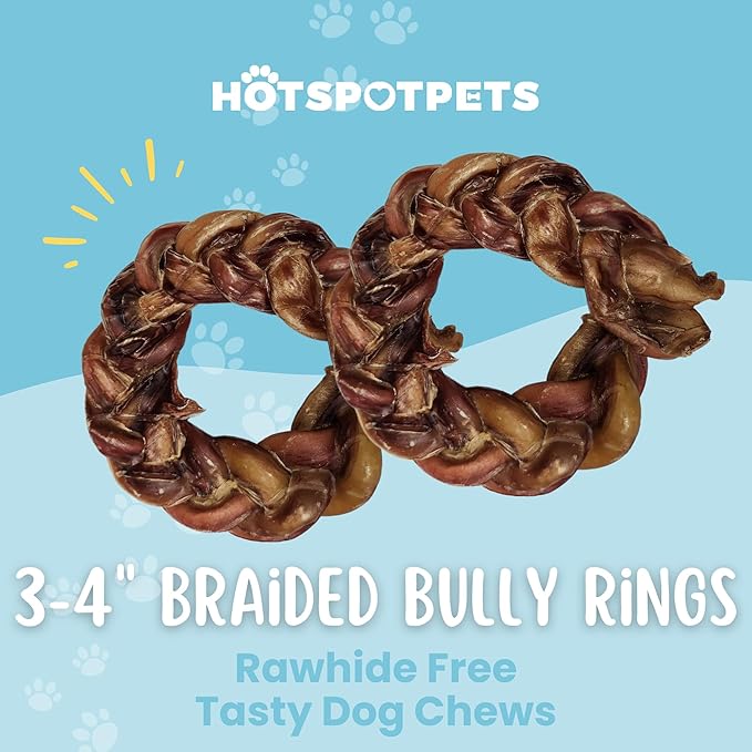 hotspot pets Braided Bully Stick Rings for Dogs - Premium All Natural Long Twisted Beef Pizzle Dog Chew Treats - Grain Free Fully Digestible Rawhide Alternative Bones