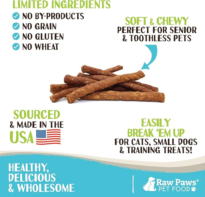 Raw Paws Grain-Free Soft Stick Treats for Dogs & Cats - Chicken Recipe, 6-oz - USA Soft Chicken Dog Treats Grain Free - Sausage Sticks for Dogs, Chicken Dog Jerky Sticks - Chewy Chicken Jerky for Dogs