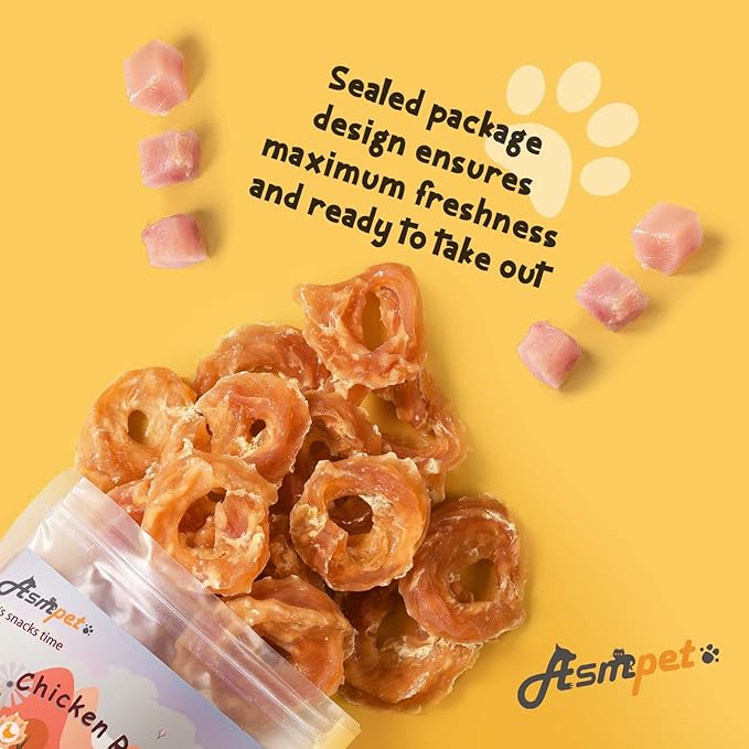 ASMPET Chicken Jerky Dog Treats, Chicken Rings Small Training Chewy Snacks, High Protein All Natural Limited Ingredient Soft Chewy Treats for Small Medium Large Dogs 11 Ounce