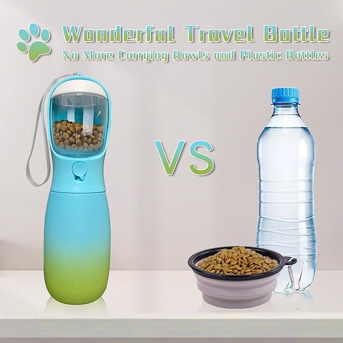 Travel Dog Water Bottles, Portable Dog Essentials for Outdoor, Trendy Dog Accessories for Small Medium Large Dogs, Food Grade Dog Water Bowl Dispenser, Gifts for Dog (19Oz, Blue&Green)