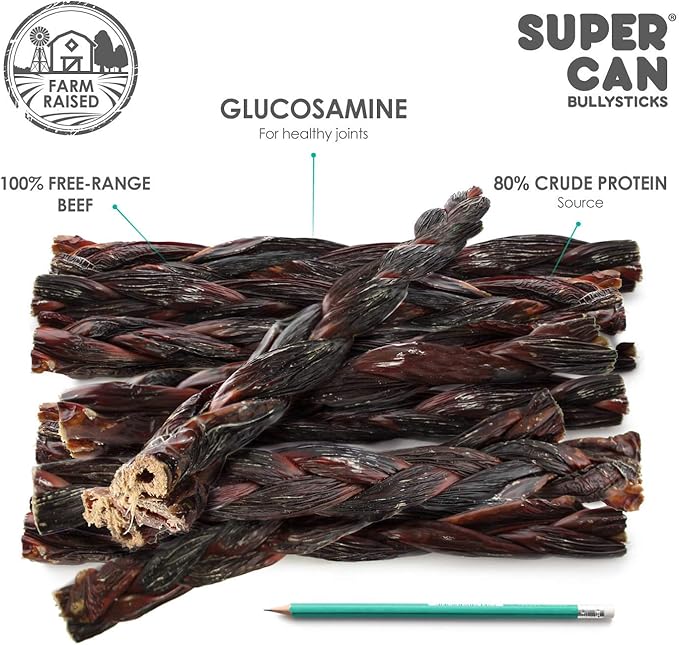 SUPER CAN BULLYSTICKS Beef Gullet Sticks for Dogs 12" (4 count) | Natural Beef Sticks Jerky Chews for Puppies & Small Dogs | Glucosamine Rich Dog Treats for Healthy Joints | Softer Than Bully Sticks